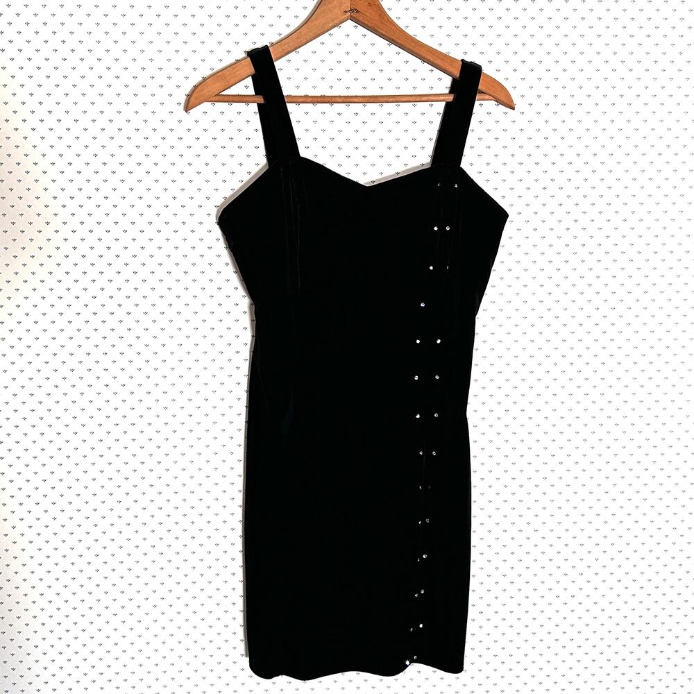 Vintage Velvet Dress 6 Black Sweetheart Neck Sheath Jewel Whimsy Fairy Goth Y2K